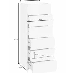 Settimino con 6 Cassetti Onda in Legno Bianco Lucido Camera Ingresso