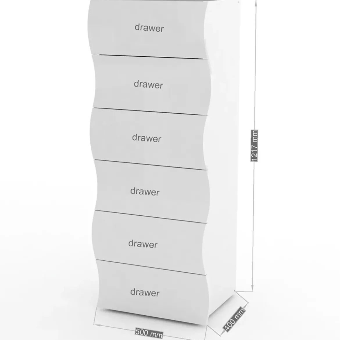 Settimino con 6 Cassetti Onda in Legno Bianco Lucido Camera Ingresso