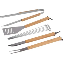 Set Utensili Barbecue Campignaz 10 Pezzi Acciaio Inox Manico in Legno