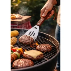 Set Utensili Barbecue 46 cm 3 Pezzi Manico in Legno Rosso per Griglia