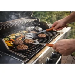 Set 3 Utensili Barbecue Pinza Paletta Forchetta Acciaio Inox Legno