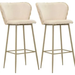 Sgabelli da Bar Set 2 Pezzi Crema Seduta Imbottita Schienale Lavorato