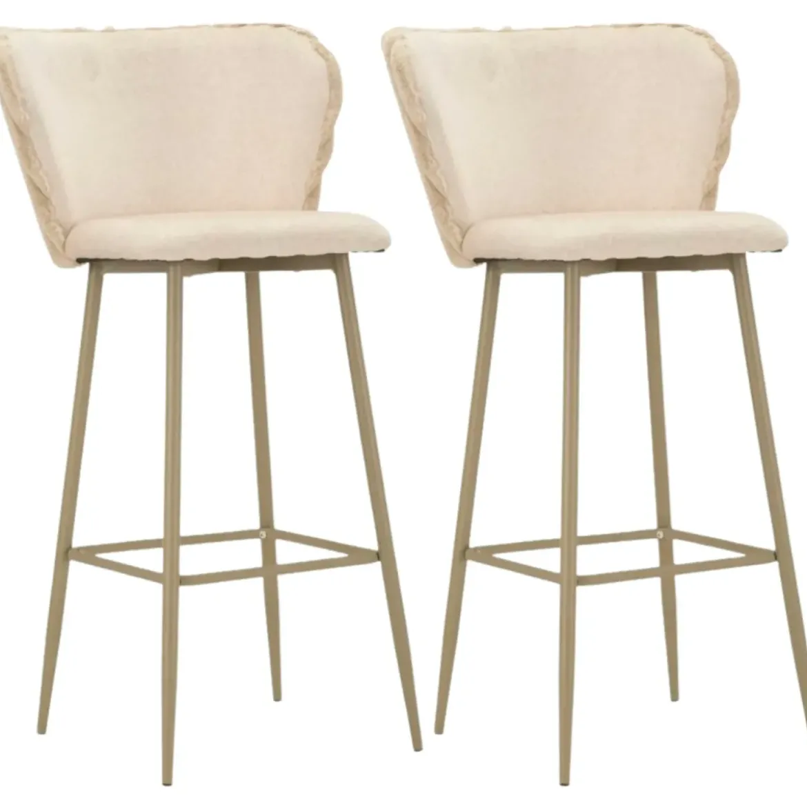 Sgabelli da Bar Set 2 Pezzi Crema Seduta Imbottita Schienale Lavorato