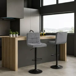 Sgabelli Regolabili in Tessuto Grigio Set 2 Pezzi per Cucina Penisola
