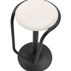 Sgabello Bar Girevole Regolabile Metallo Nero Tessuto Imbottito Beige