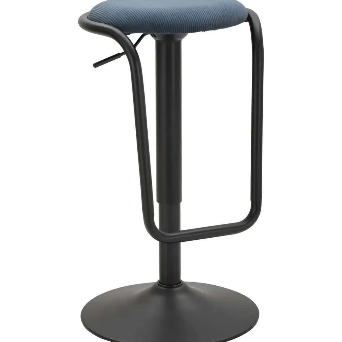 Sgabello Bar Girevole Regolabile Metallo Nero Tessuto Imbottito Blu