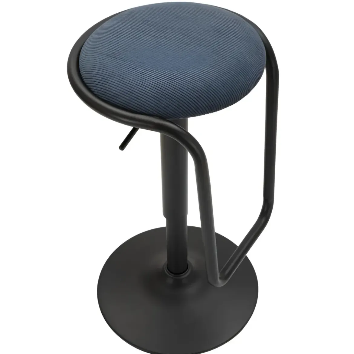Sgabello Bar Girevole Regolabile Metallo Nero Tessuto Imbottito Blu