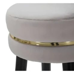 Sgabello Bar in Velluto Grigio Finitura Oro con Poggiapiedi Moderno