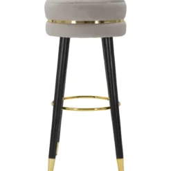 Sgabello Bar in Velluto Grigio Finitura Oro con Poggiapiedi Moderno