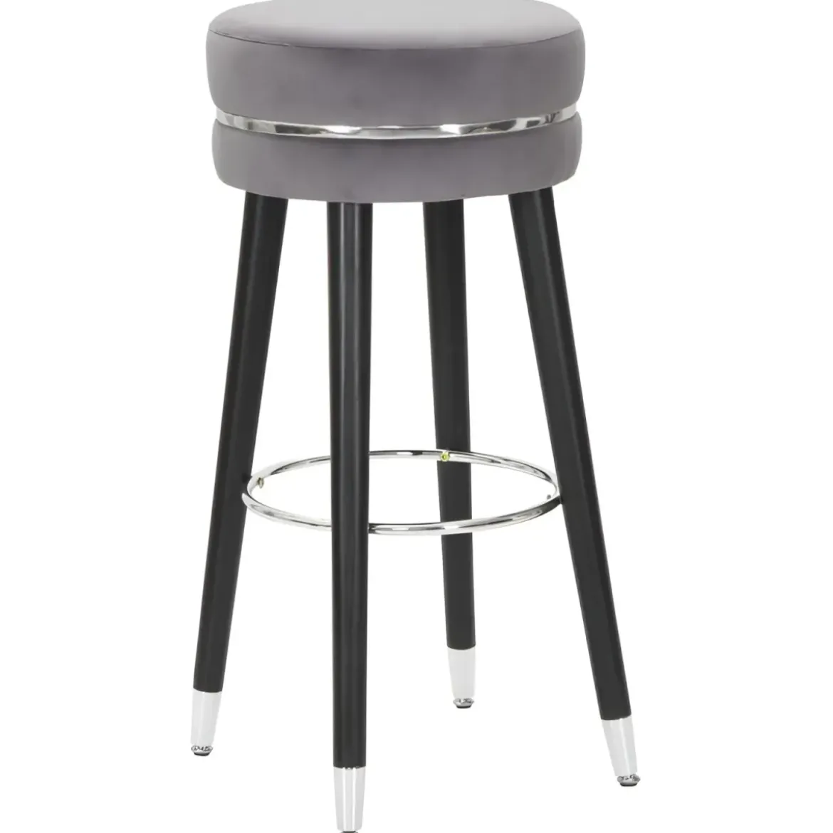 Sgabello Bar in Velluto Grigio Finitura Argento Poggiapiedi Moderno