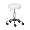Sgabello Basso con Ruote a Rotelle Bianco Ecopelle in Metallo Imbottito Cucina
