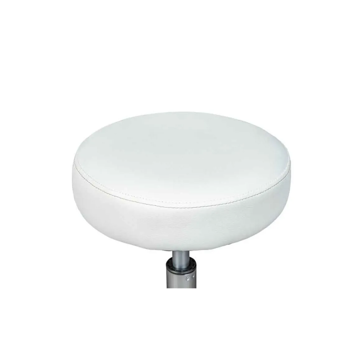 Sgabello Basso con Ruote a Rotelle Bianco Ecopelle in Metallo Imbottito Cucina