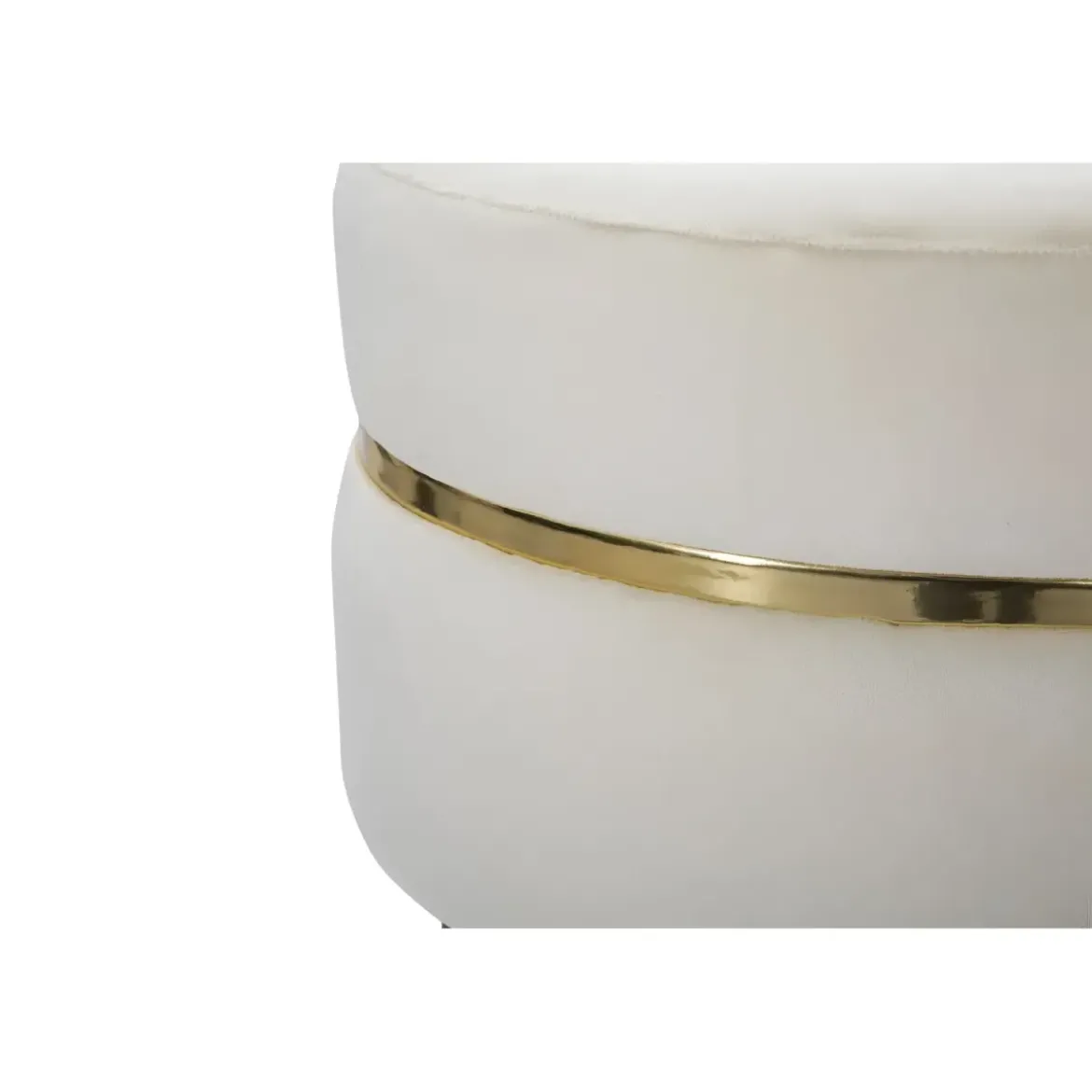 Sgabello Basso in Velluto Crema Finiture Oro Pouf Salotto Camera