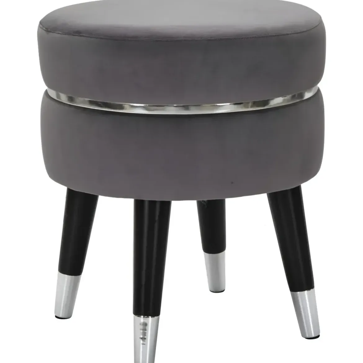 Sgabello Basso in Velluto Grigio Finiture Argento Pouf Salotto Camera