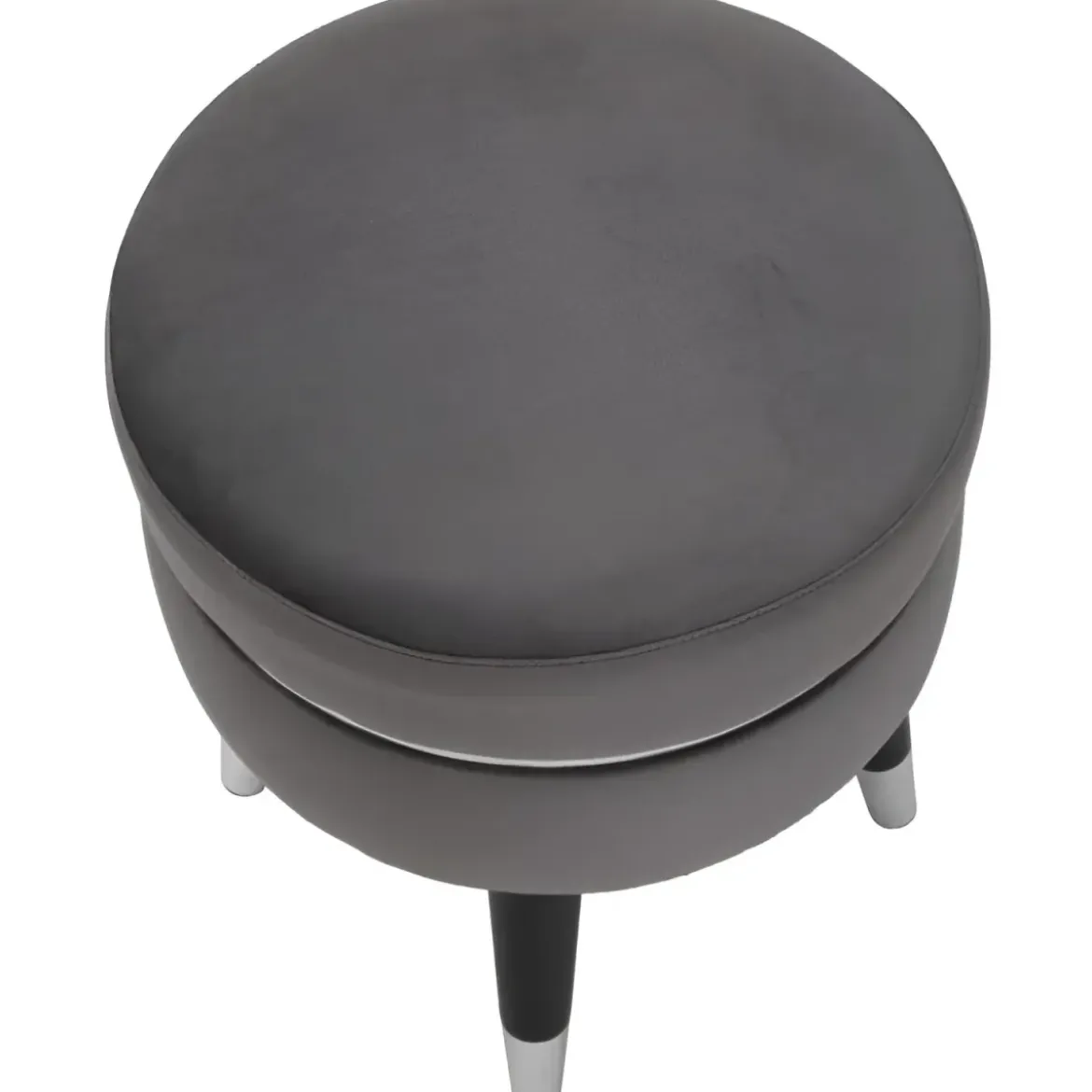 Sgabello Basso in Velluto Grigio Finiture Argento Pouf Salotto Camera
