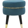 Sgabello Basso in Velluto Ottanio Finiture Oro Pouf Salotto Camera