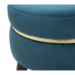 Sgabello Basso in Velluto Ottanio Finiture Oro Pouf Salotto Camera