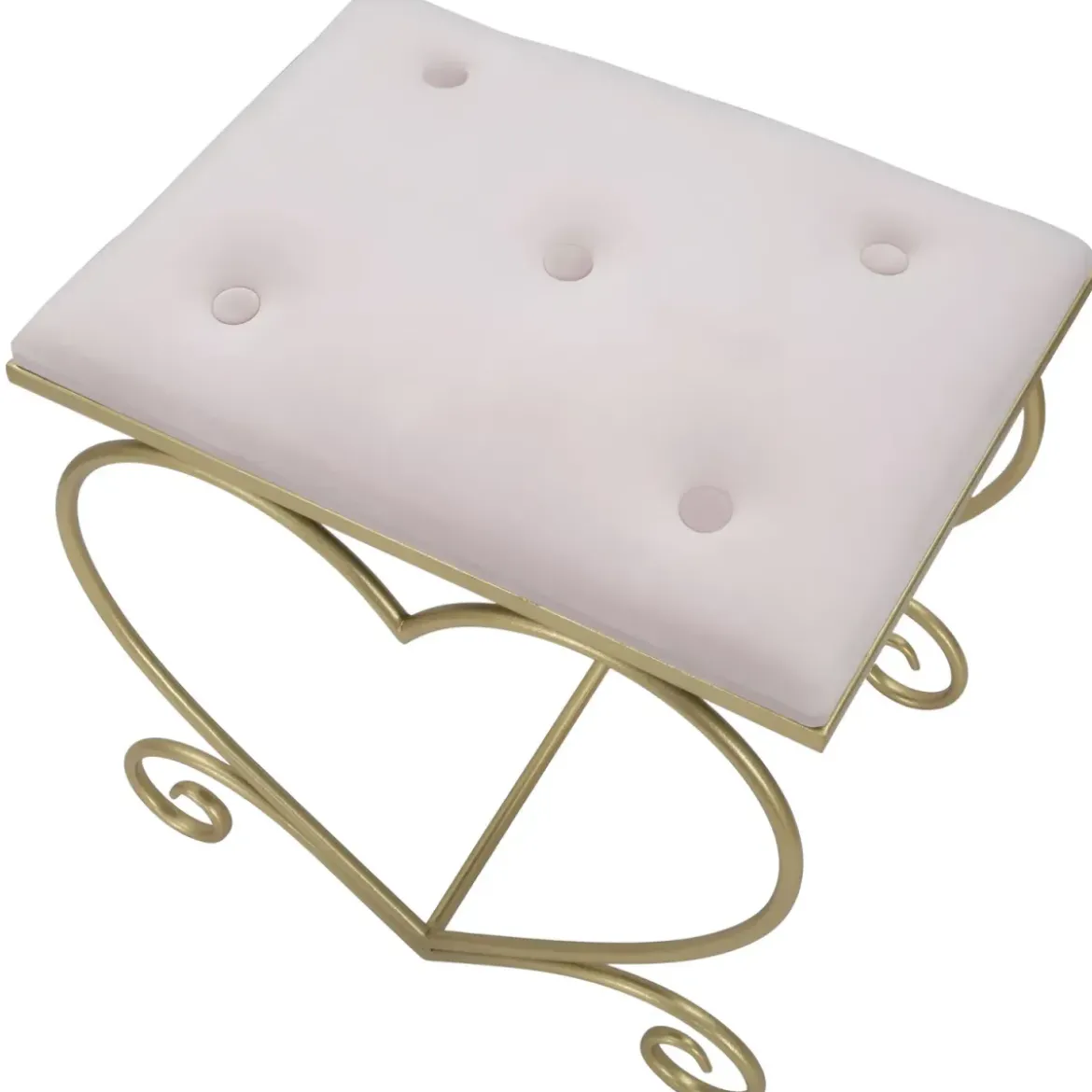 Sgabello Basso Rosa a Cuore in Metallo Oro con Seduta in Velluto