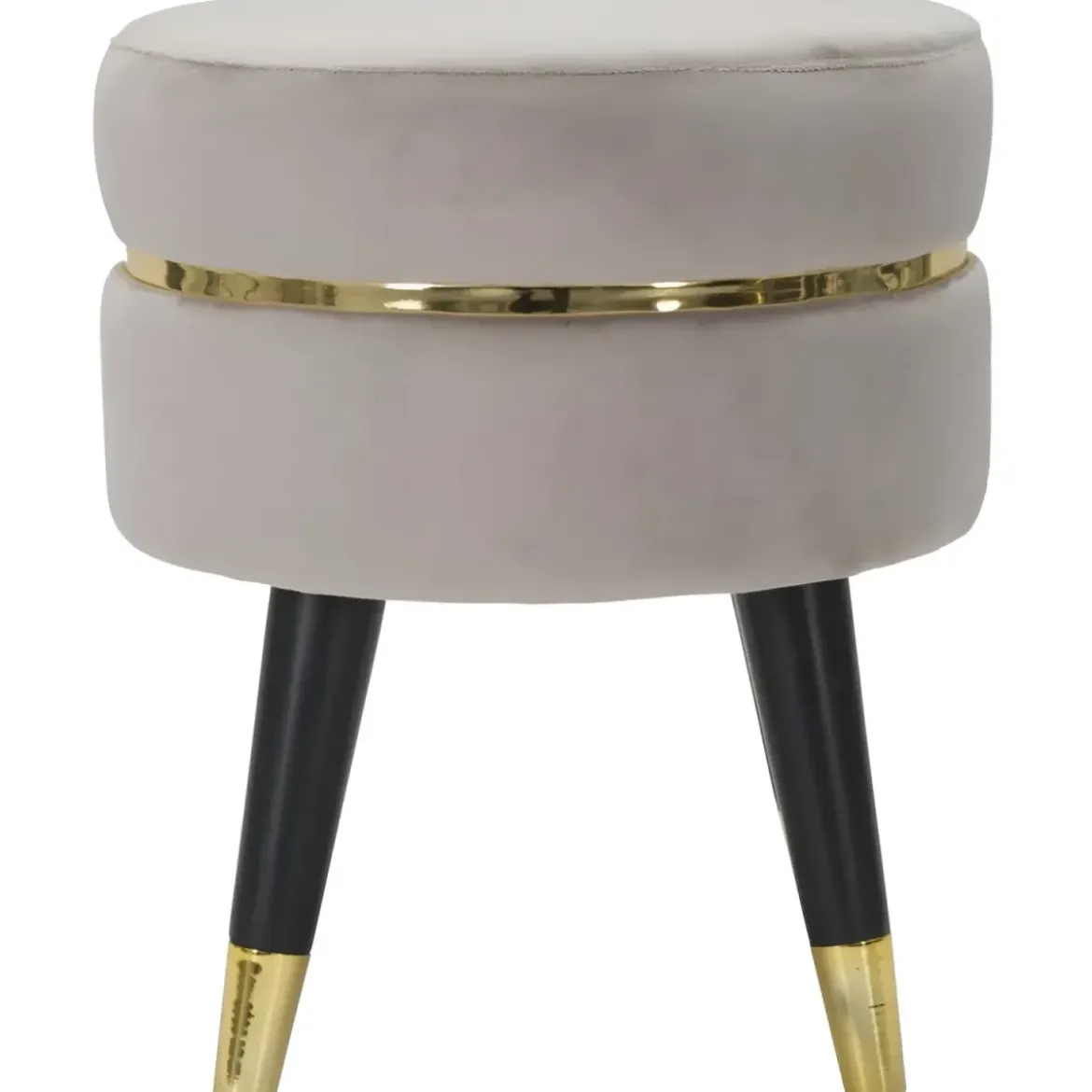 Sgabello Basso Velluto Grigio Chiaro Finiture Oro Pouf Salotto Camera