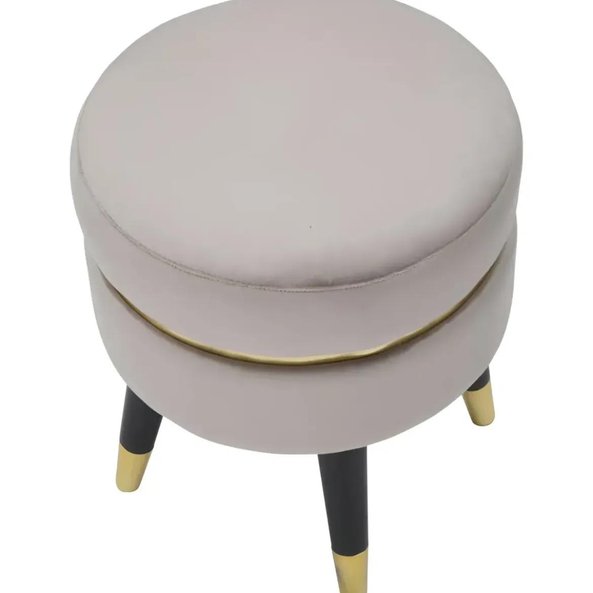 Sgabello Basso Velluto Grigio Chiaro Finiture Oro Pouf Salotto Camera