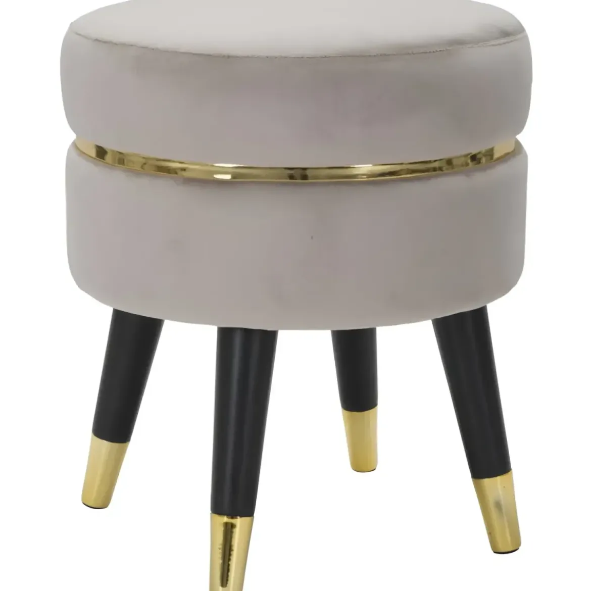 Sgabello Basso Velluto Grigio Chiaro Finiture Oro Pouf Salotto Camera