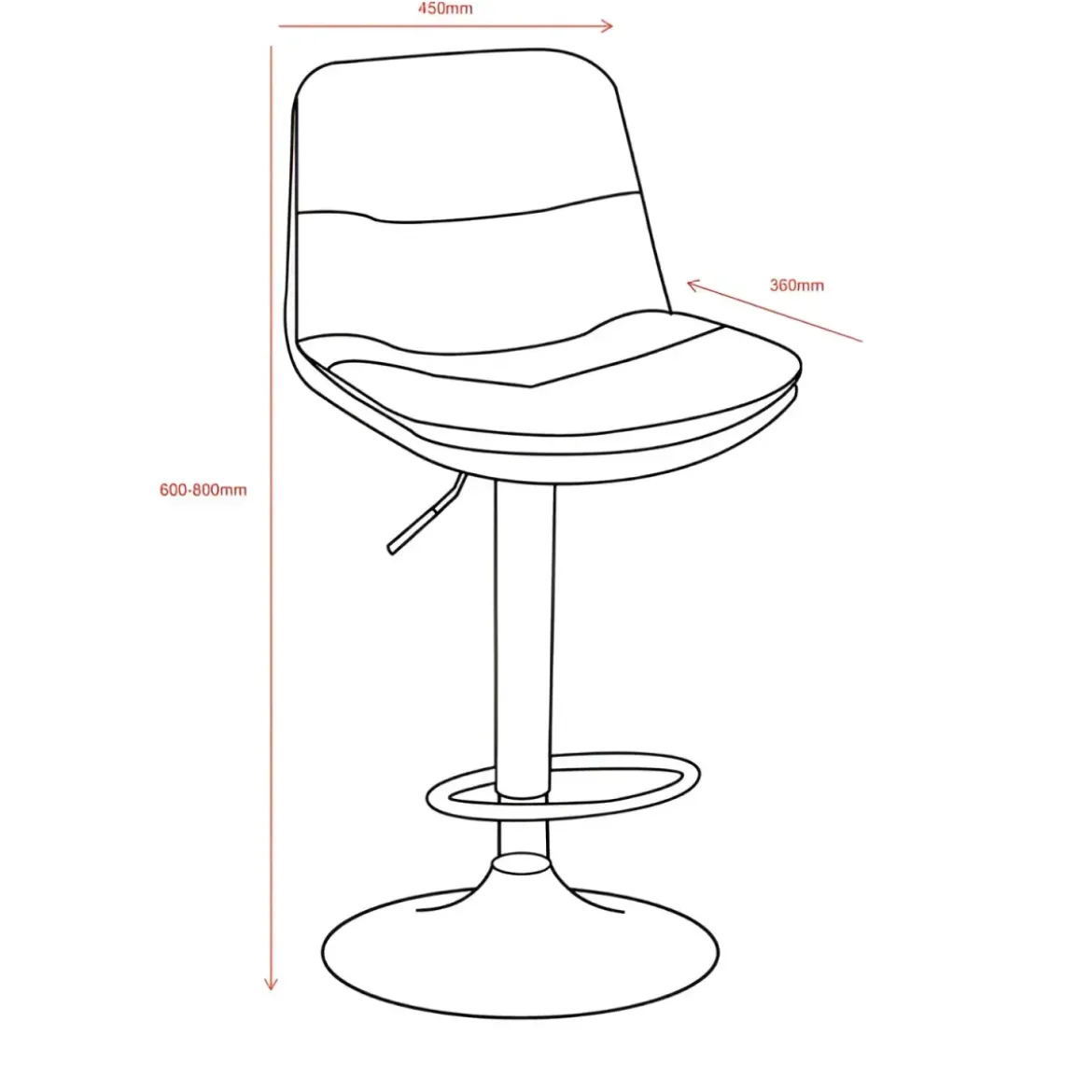 Sgabello con Seduta in Ecopelle Grigio Gamba in Metallo Inox Regolabile