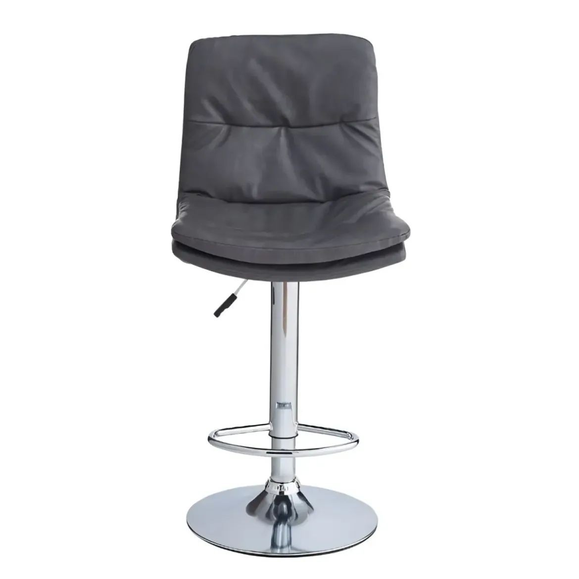 Sgabello con Seduta in Ecopelle Grigio Gamba in Metallo Inox Regolabile