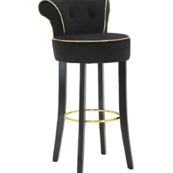 Sgabello da Bar Imbottito in Velluto Nero Oro Schienale Poggiapiedi
