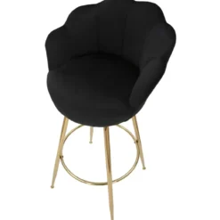 Sgabello da Bar Nero in Metallo Oro con Seduta Imbottita in Spugna