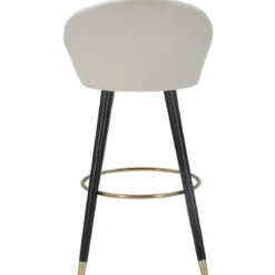 Sgabello da Bar Seduta in Velluto Crema con Gambe in Legno Nero Oro