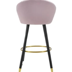Sgabello da Bar Seduta in Velluto Rosa con Gambe in Legno Nero Oro
