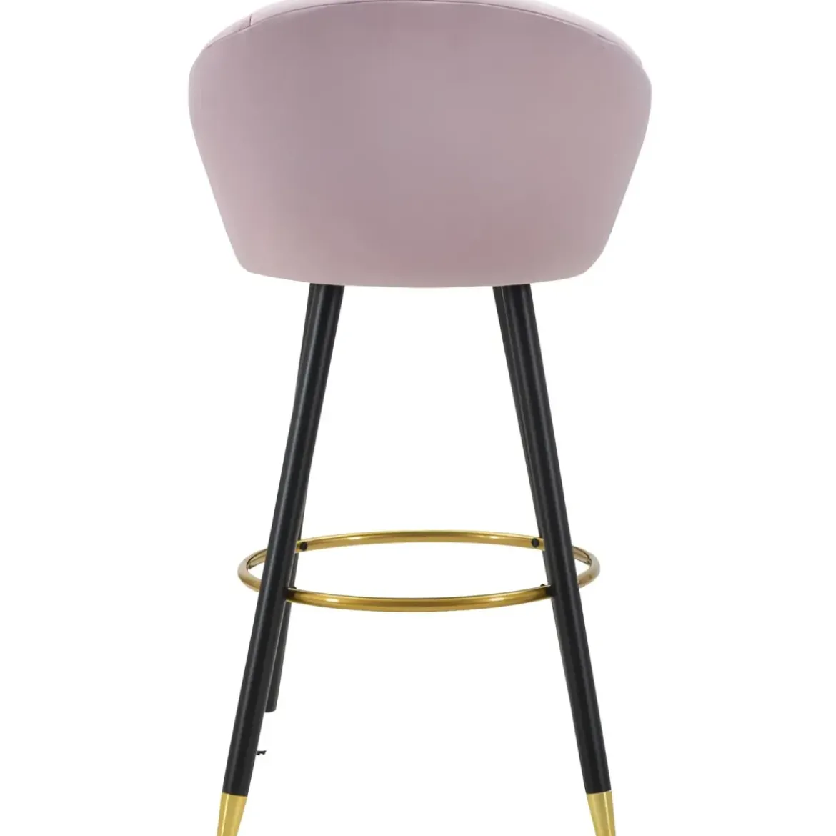 Sgabello da Bar Seduta in Velluto Rosa con Gambe in Legno Nero Oro
