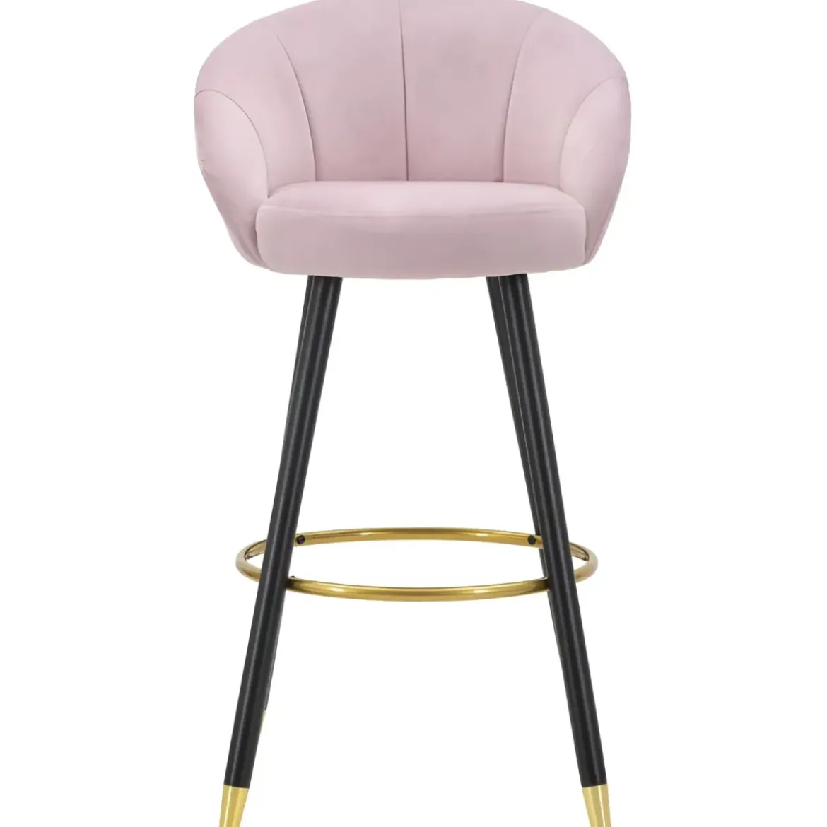 Sgabello da Bar Seduta in Velluto Rosa con Gambe in Legno Nero Oro