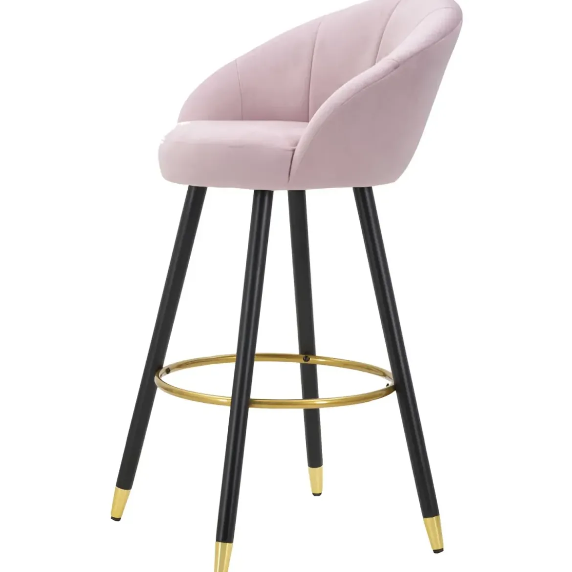 Sgabello da Bar Seduta in Velluto Rosa con Gambe in Legno Nero Oro