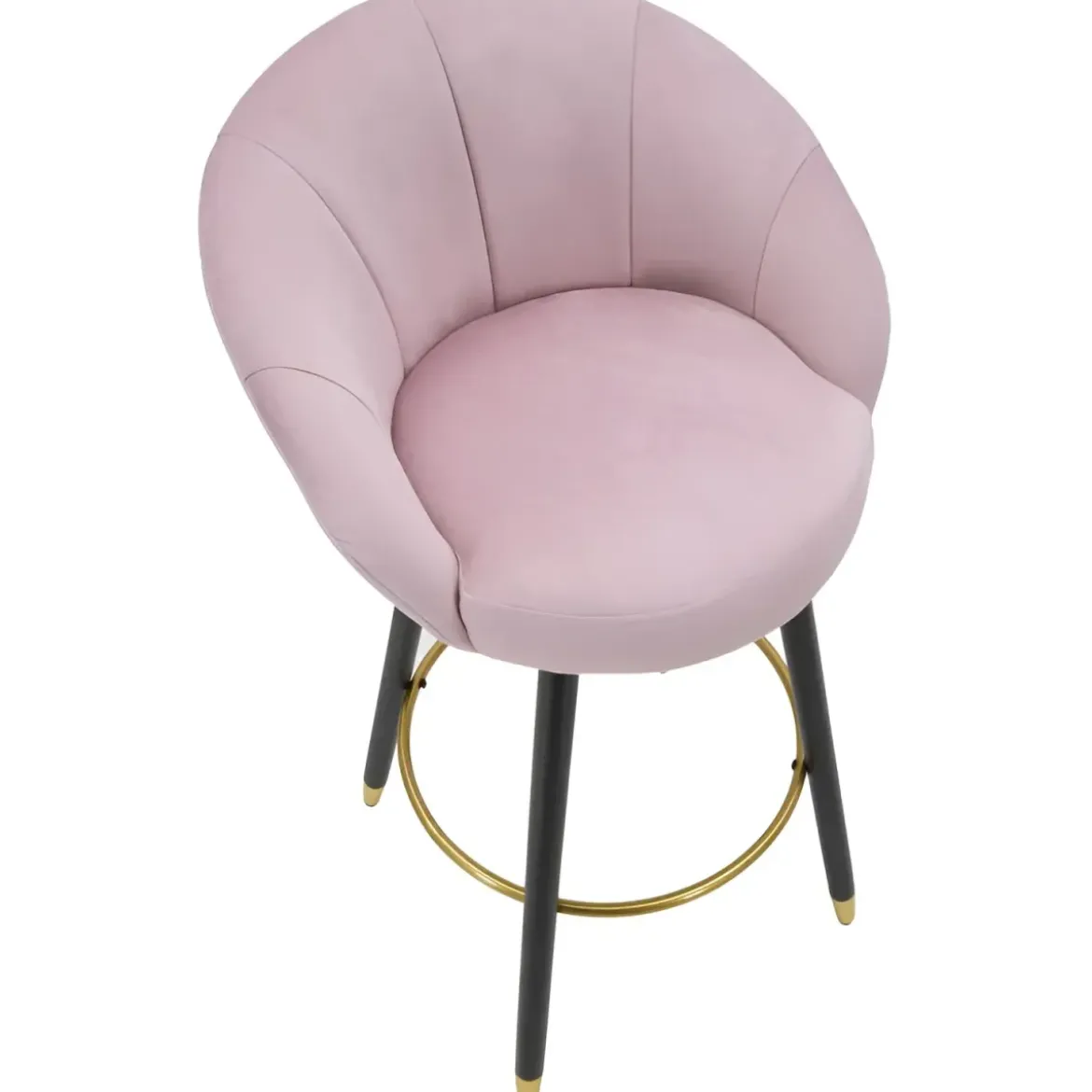 Sgabello da Bar Seduta in Velluto Rosa con Gambe in Legno Nero Oro