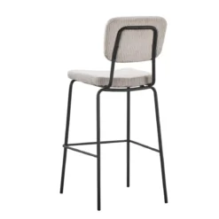 Sgabello Imbottito in Tessuto a Coste Beige Struttura in Metallo Nero