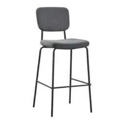 Sgabello Imbottito in Tessuto Grigio Scuro Struttura in Metallo Nero