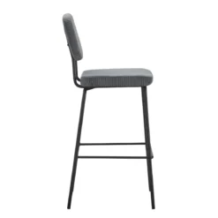Sgabello Imbottito in Tessuto Grigio Scuro Struttura in Metallo Nero
