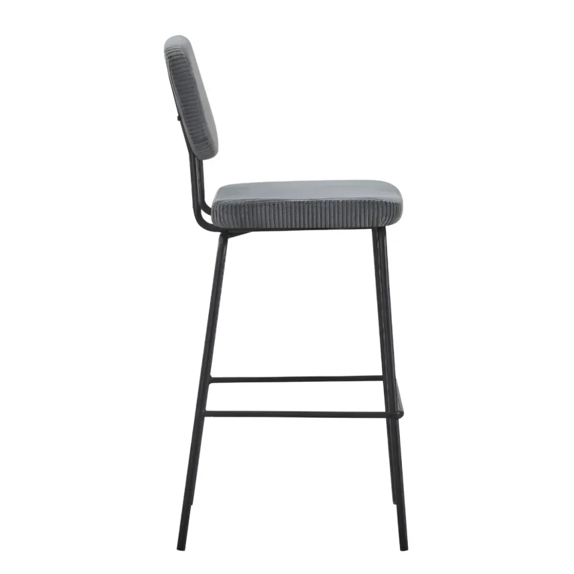 Sgabello Imbottito in Tessuto Grigio Scuro Struttura in Metallo Nero