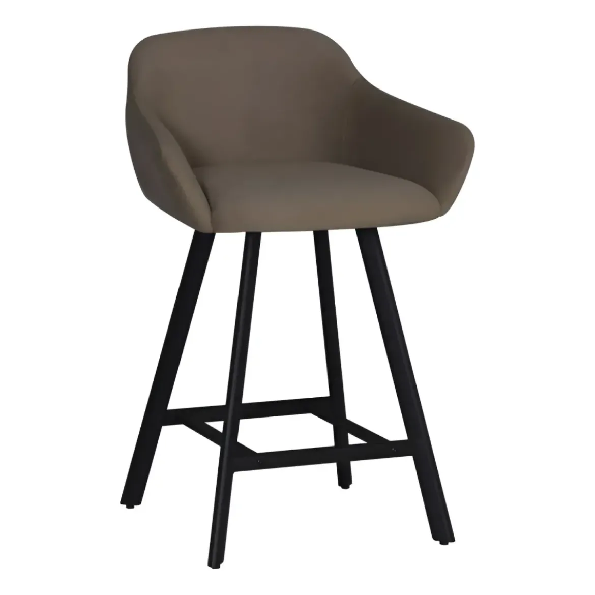 Sgabello Imbottito in Tessuto Tortora con Gambe in Metallo Nero