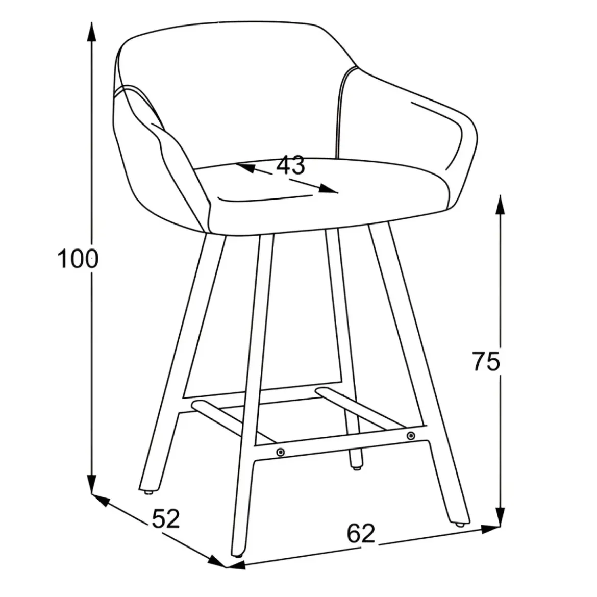 Sgabello Imbottito in Tessuto Tortora con Gambe in Metallo Nero