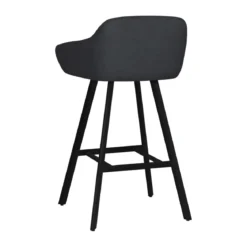 Sgabello Imbottito in Tessuto Grigio Scuro con Gambe in Metallo Nero