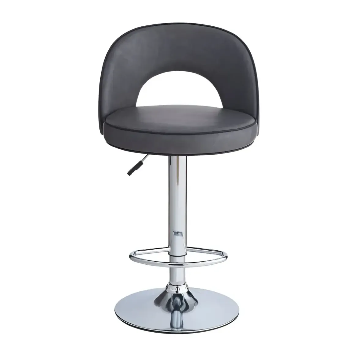 Sgabello in Ecopelle Grigio con Gamba in Metallo Inox Regolabile