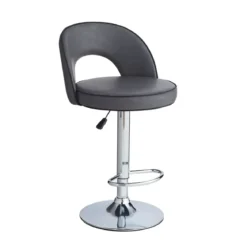 Sgabello in Ecopelle Grigio con Gamba in Metallo Inox Regolabile