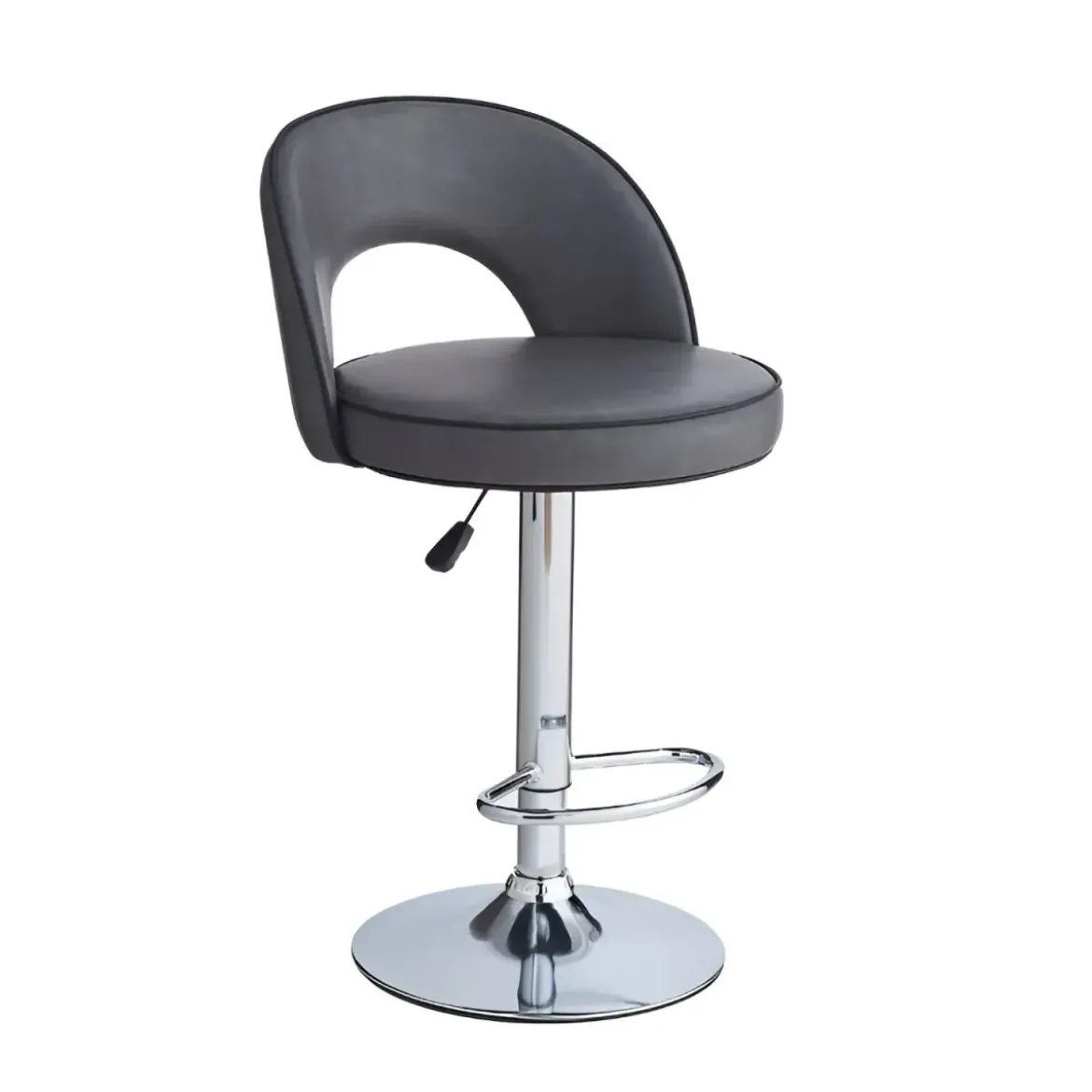 Sgabello in Ecopelle Grigio con Gamba in Metallo Inox Regolabile