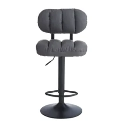 Sgabello in Ecopelle Grigio Regolabile con Poggiapiedi in Metallo