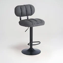 Sgabello in Ecopelle Grigio Regolabile con Poggiapiedi in Metallo