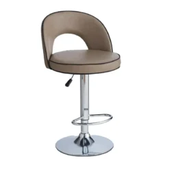 Sgabello in Ecopelle Tortora con Gamba in Metallo Inox Regolabile