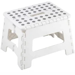 Sgabello Pieghevole Bianco Salvaspazio per la Casa in Plastica 22 cm