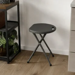 Sgabello Pieghevole Noce in Acciaio e HDPE 30x30x44 cm da Interno